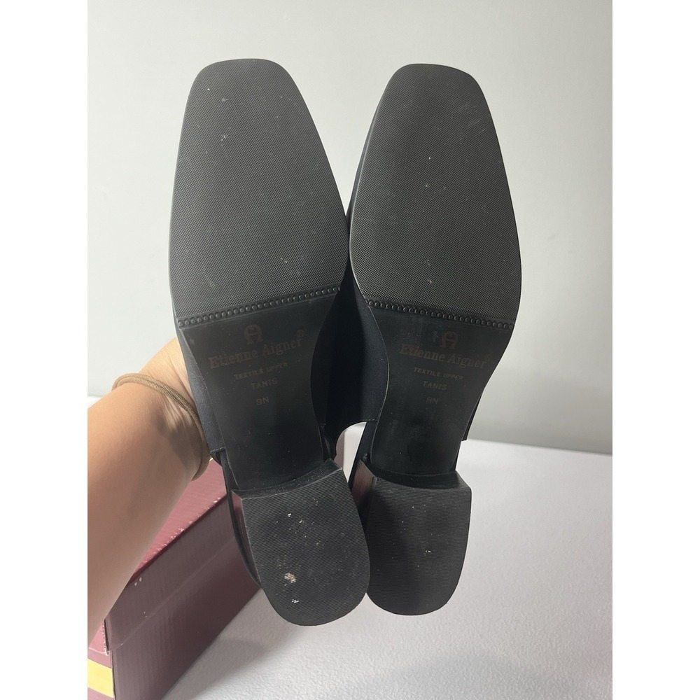 Vtg Etienne Aigner Sling back Loafer Heels Black Size 9 With Box - Picture 11 of 11